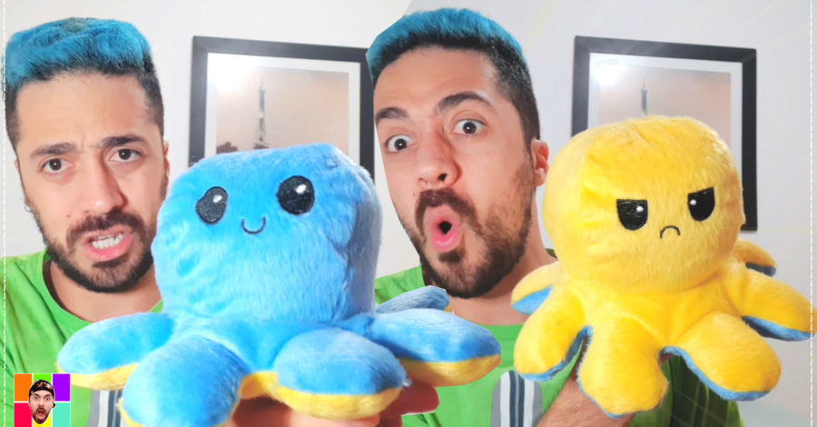 Polvo do Tiktok Reversível ( Humor Feliz e Bravo ) Pelúcia Bipolar