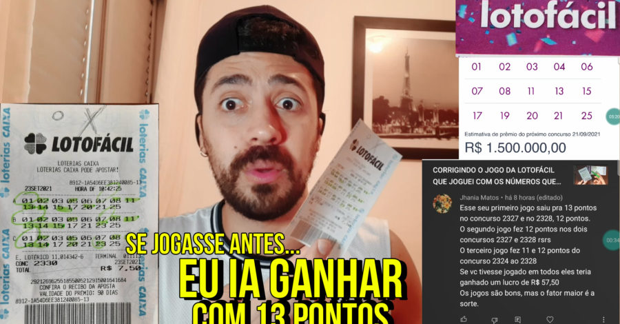 INSCRITA DO CANAL AVISOU QUE JOGO LOTOFÁCIL DAS TÉCNICAS SAIU COM 13 PONTOS NOS CONCURSOS ANTERIORES