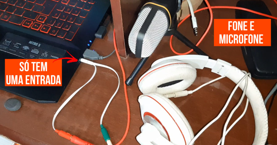 COMO CONECTAR FONE + MICROFONE AO MESMO TEMPO SE NOTEBOOK SÓ TEM UMA ENTRADA ( ADAPTADOR P2/ P3 )