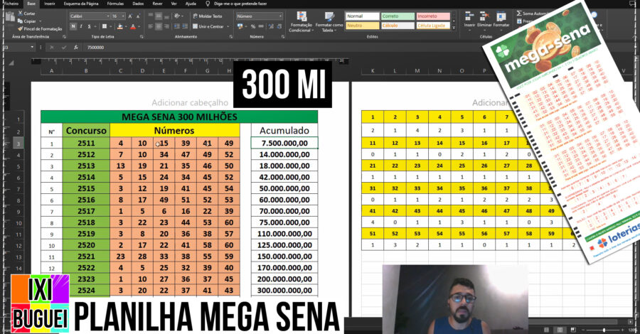 FIZ UMA PLANILHA ANALISANDO OS ÚLTIMOS 15 CONCURSOS DA MEGA SENA ATÉ CHEGAR NOS 300 MILHÕES