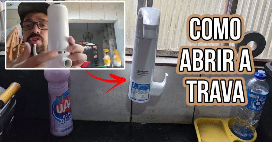 Como abrir a trava do Purificador de Água Acqua Due Lorenzetti, soltar a parte de cima da torneira