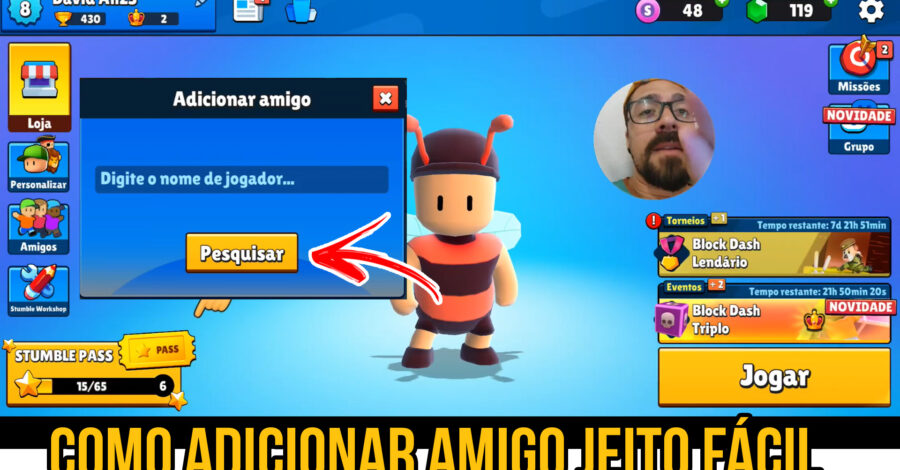 COMO ADICIONAR AMIGO NO JOGO STUMBLE GUYS DE CELULAR DO JEITO FÁCIL