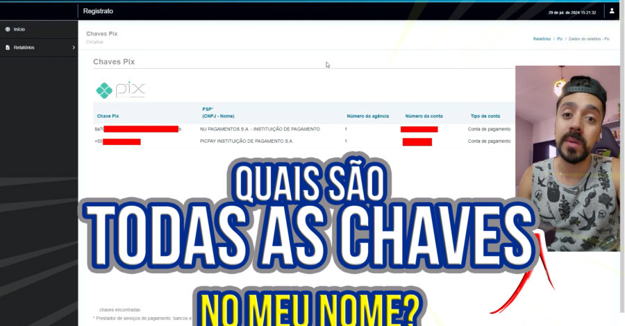 COMO SABER QUAIS FORAM TODAS AS CHAVES PIX REGISTRADAS NO MEU NOME?