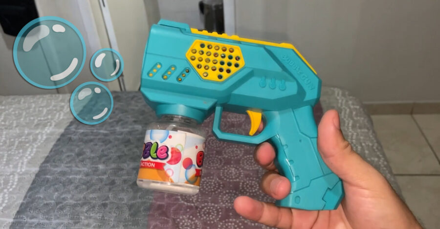 BRINQUEDO LANÇADOR DE BOLHAS AUTOMÁTICO COMO É?