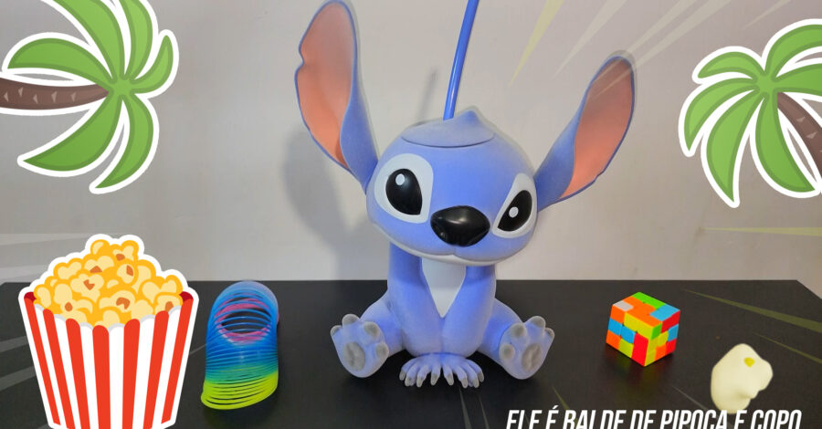 COISA LINDA – BALDE DE PIPOCA E COPO ( 2 EM 1 ) TEXTURADO DO STITCH CINEMARK BRASIL