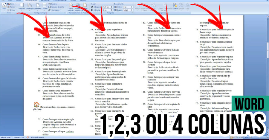 Como dividir o texto no WORD em DUAS, TRÊS OU QUATRO COLUNAS
