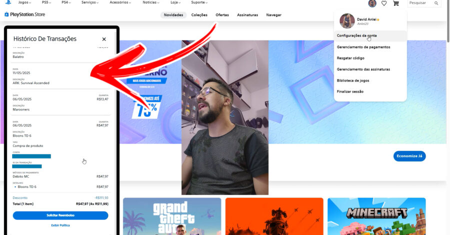 COMO VERIFICAR TRANSAÇÕES REALIZADAS NA CONTA PLAYSTATION STORE ( COMPRA DE JOGOS VALOR, DATA… )