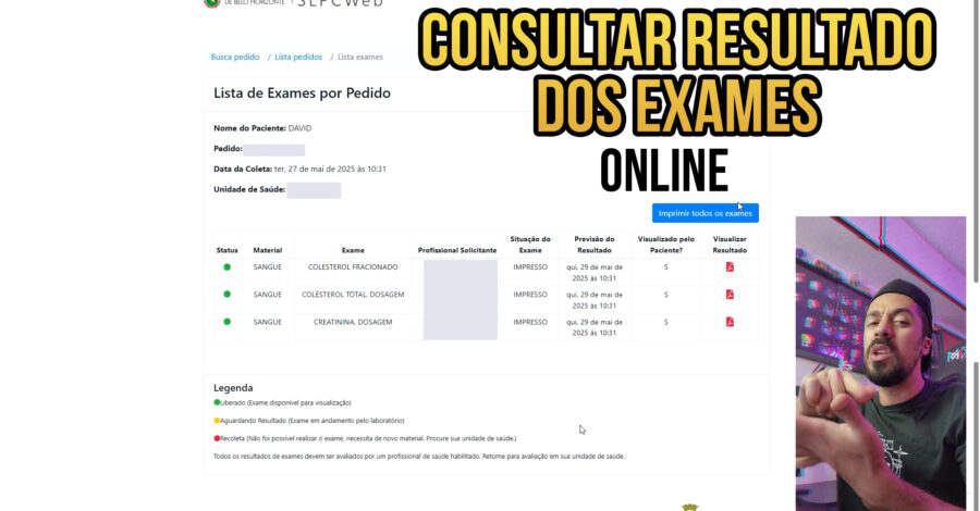 COMO CONSULTAR RESULTADO DE EXAMES LABORATORIAIS FEITOS NO POSTO DE SAÚDE – BH ( ONLINE )
