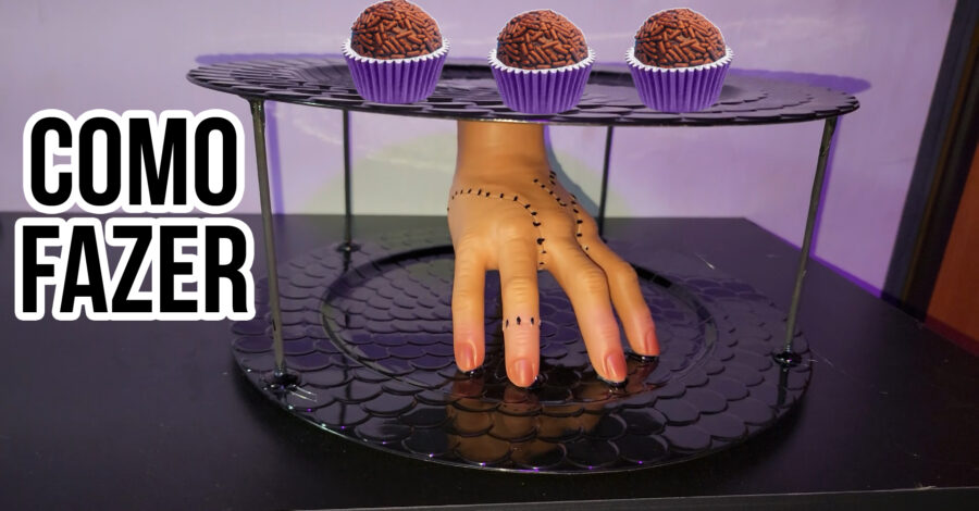 DIY: COMO FAZER DECORAÇÃO DA MÃOZINHA SEGURANDO A BANDEJA DE DOCES – IDEIA PARA FESTA DE HALLOWEEN