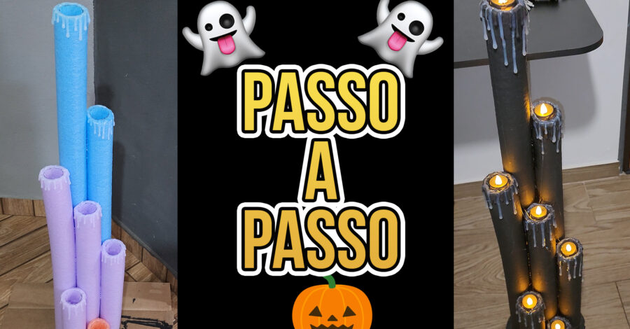 🎃 PASSO A PASSO PARA FAZER VELAS DE HALLOWEEN GRANDES USANDO ESPUMA ESPAGUETE DE PISCINA