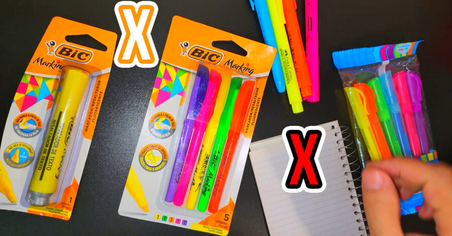 DIFERENÇA DE CORES MARCA TEXTO BIC x CIS