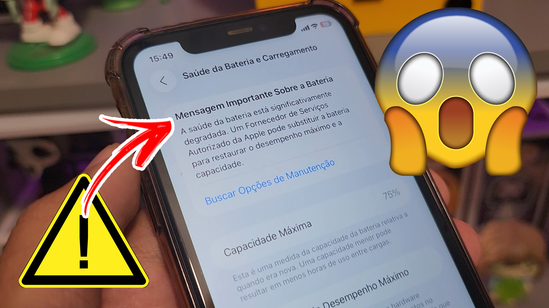 ⚠️ APARECEU NO MEU CELULAR: A SAÚDE DA BATERIA DO MEU IPHONE ESTÁ DEGRADADA… CAPACIDADE MÁXIMA 75%