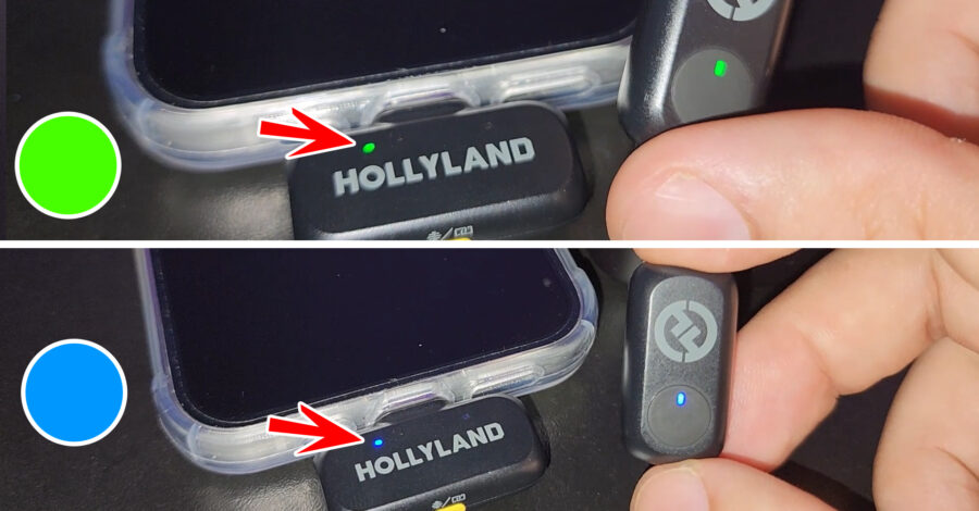 QUAL A DIFERENÇA DA LUZINHA AZUL PARA A VERDE NO MICROFONE HOLLYLAND ?