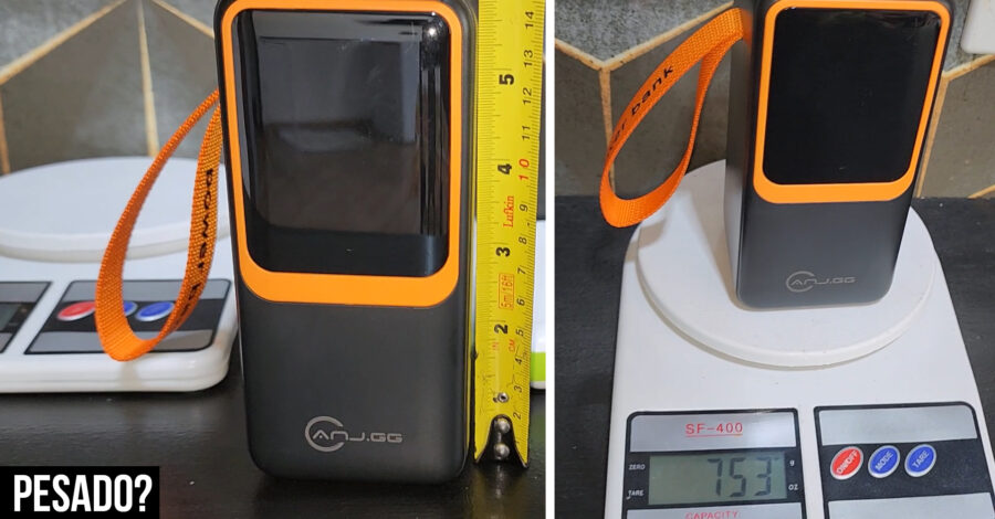 PESEI E MEDI O CARREGADOR PORTÁTIL POTÊNTE PORÉM GIGANTE DE 50000 mAh