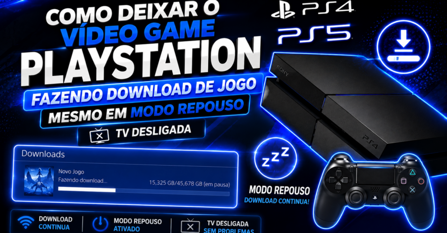 COMO DEIXAR O VÍDEO GAME PLAYSTATION FAZENDO DOWNLOAD DE JOGO MESMO EM MODO REPOUSO – TV DESLIGADA