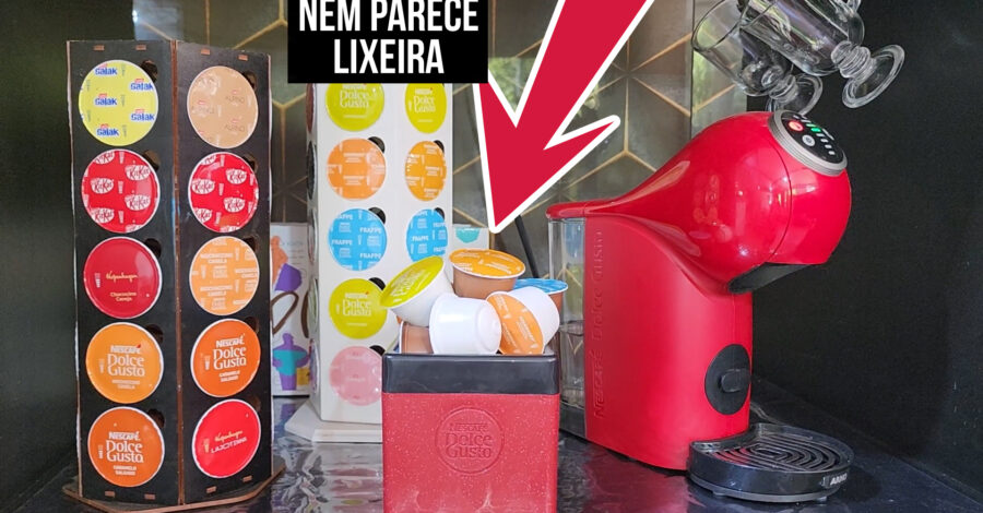 DETALHES DA LIXEIRA PARA DESCARTE DE CÁPSULAS DE CAFÉ DOLCE GUSTO – COR VERMELHA NESCAFÉ