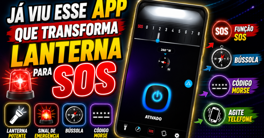 JÁ VIU ESSE APP QUE TRANSFORMA LANTERNA PARA SOS, TEM BÚSSOLA, FUNÇÃO CÓDIGO MORSE E AGITE TELEFONE?