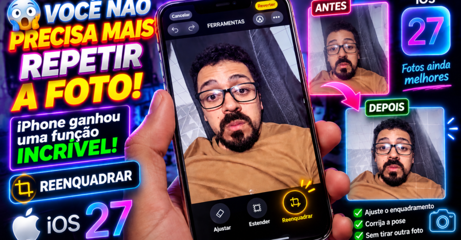 🤯 Você não precisa mais repetir a foto! iPhone ganhou uma função INCRÍVEL ( REENQUADRAR )