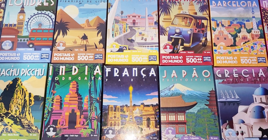 COMPREI A COLEÇÃO QUASE COMPLETA DE QUEBRA-CABEÇA POSTAIS DO MUNDO 500 PEÇAS NANO DA GAME OFFICE