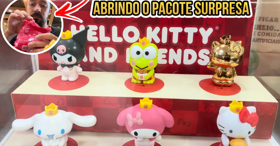🟡 SURPRESA! ABRINDO O MEU 1º PACOTE SECRETO HELLO KITTY AND FRIENDS DO BURGER KING JR